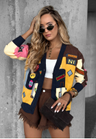 Krótki Cardigan Mit Muster The World Trip Schokoladenbraun