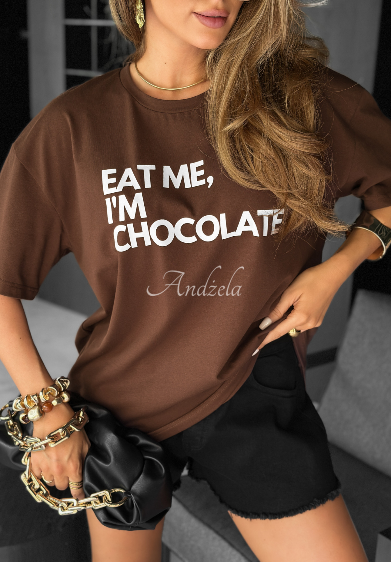 T-Shirt mit Aufdruck Eat Me Schokoladenbraun