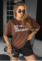 T-Shirt z nadrukiem Eat Me Schokoladenbraun
