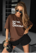 T-Shirt z nadrukiem Eat Me Schokoladenbraun