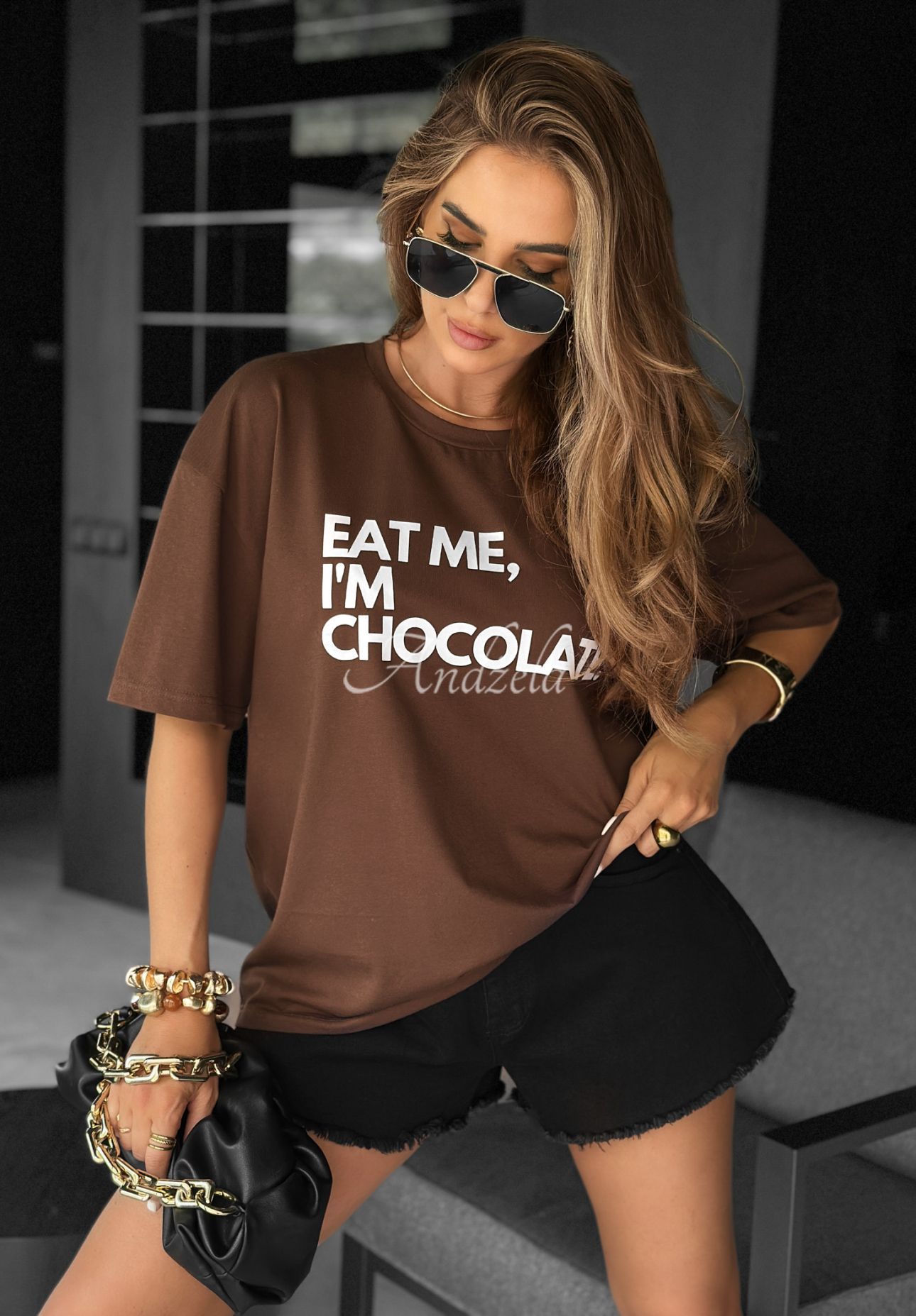 T-Shirt mit Aufdruck Eat Me Schokoladenbraun