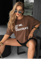 T-Shirt z nadrukiem Eat Me Schokoladenbraun