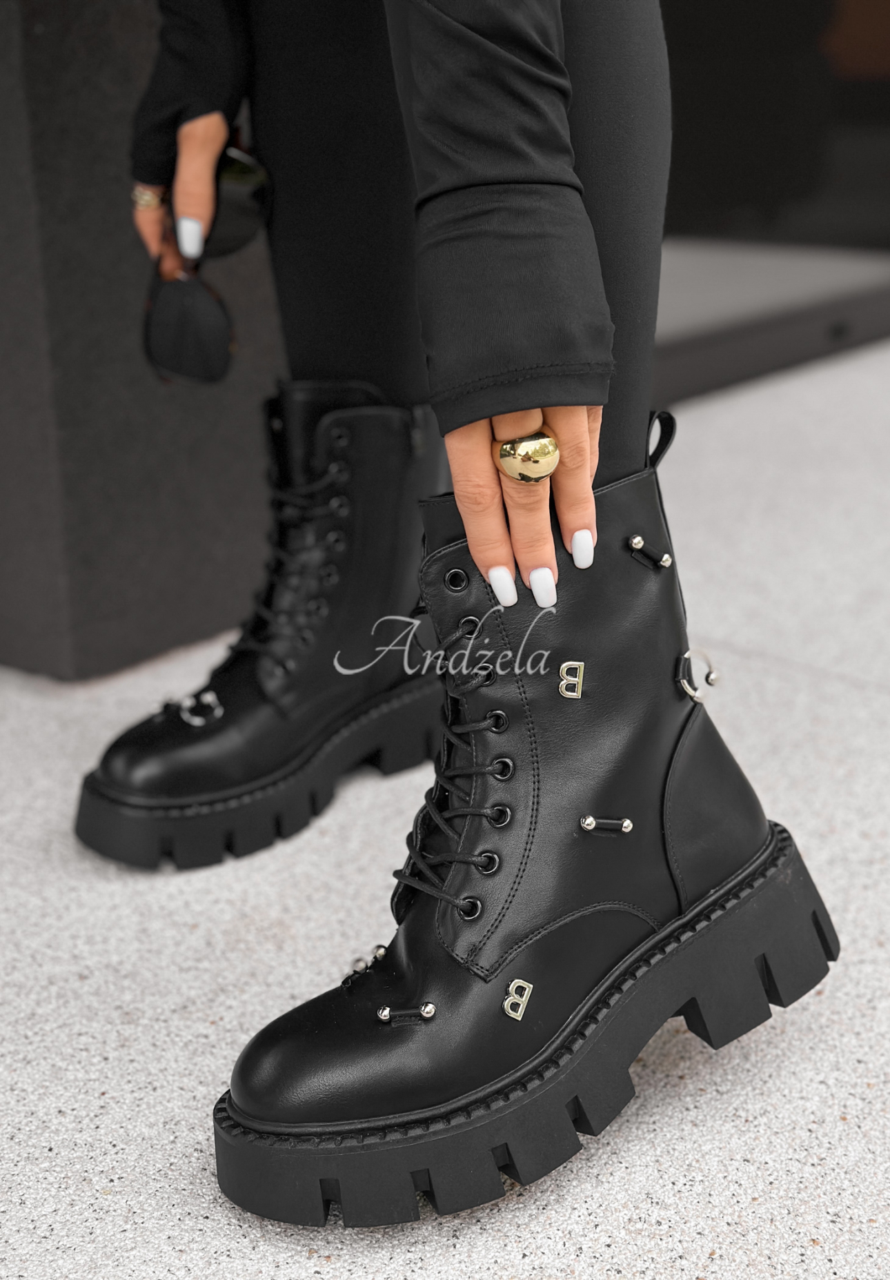 Leder-Stiefeletten Slowly Now Schwarz