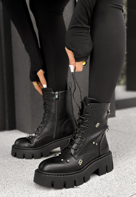 Leder-Stiefeletten Slowly Now Schwarz