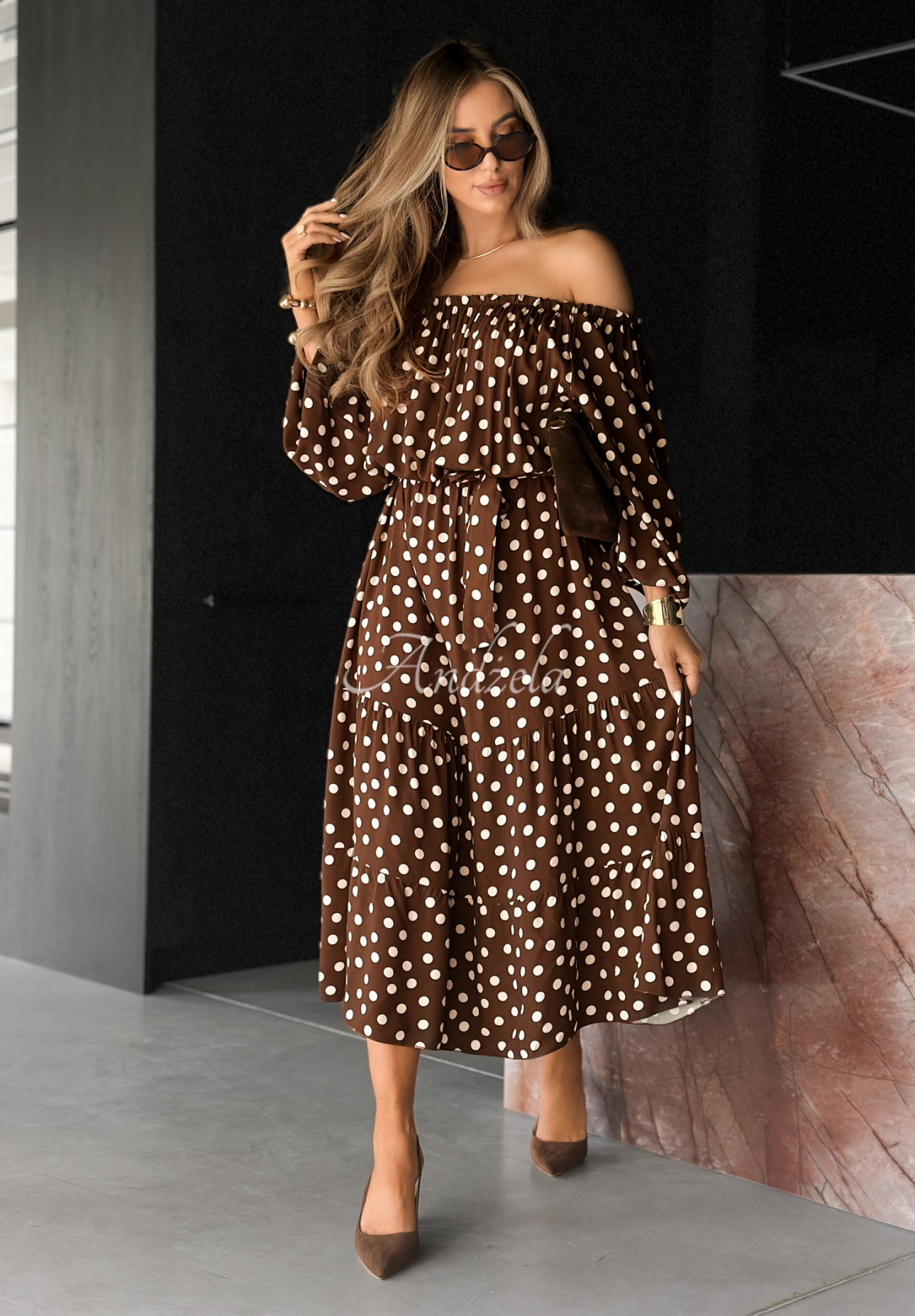 Gepunktetes Kleid Dream About It Schokoladenbraun