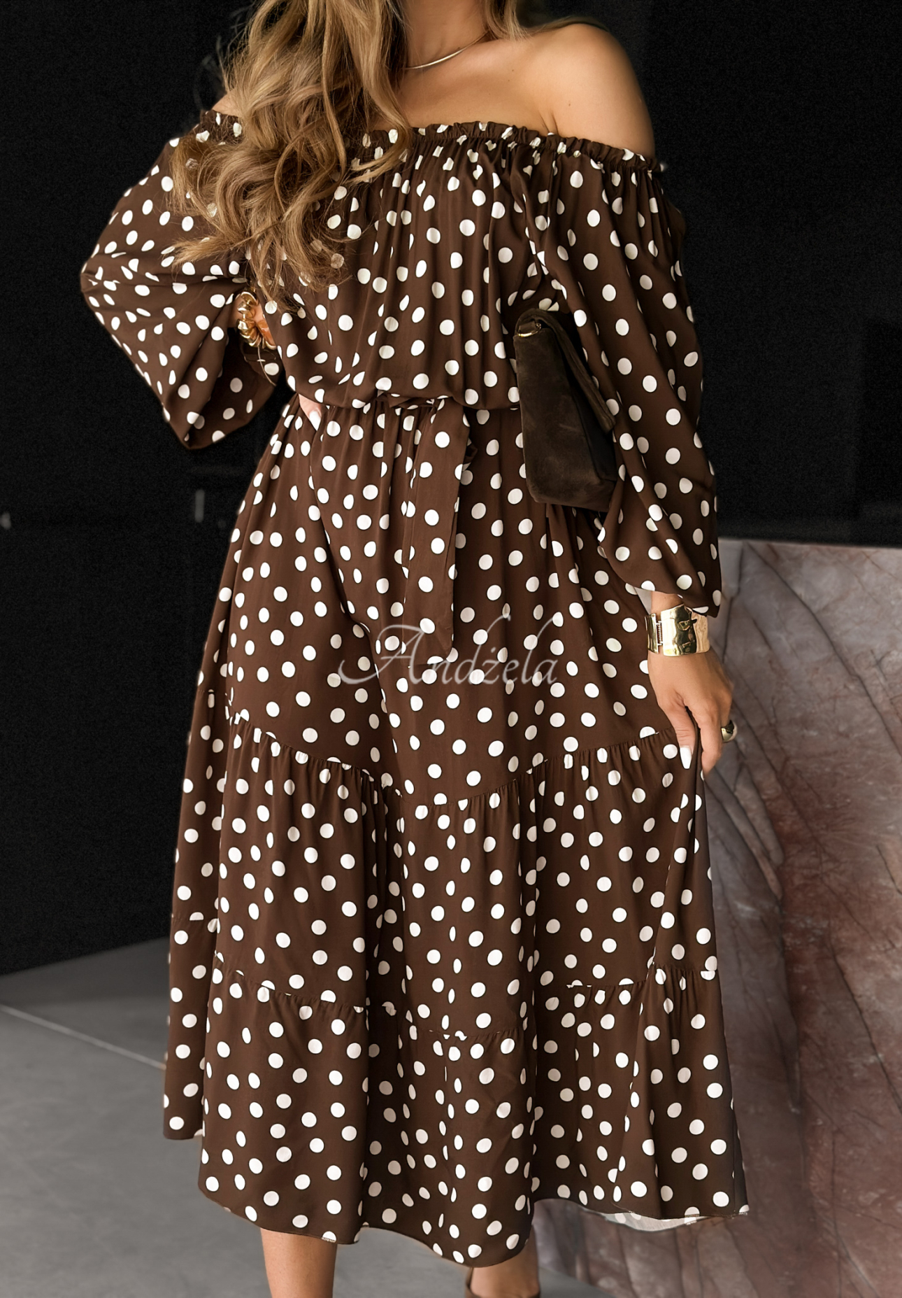Gepunktetes Kleid Dream About It Schokoladenbraun