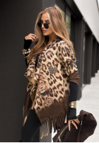Narzutka z frędzlami w panterkę Wild King Beige-Schokoladenbraun