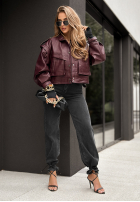 Skórzana Bikerjacke Forget About Me Burgunderrot