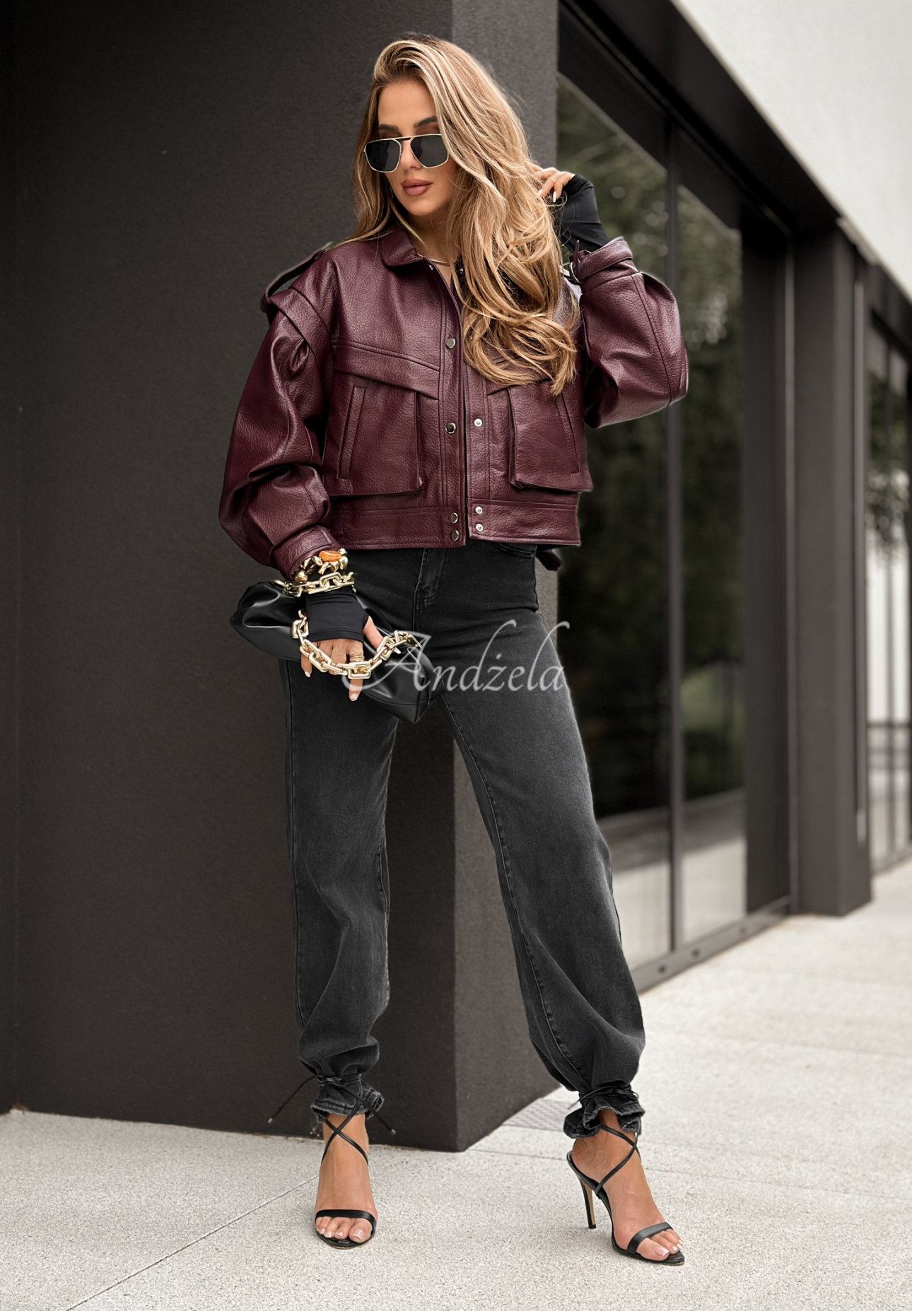 Bikerjacke aus Leder Forget About Me Burgunderrot