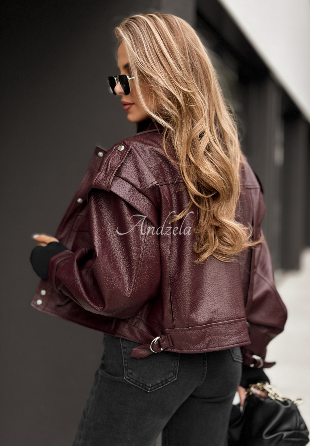 Bikerjacke aus Leder Forget About Me Burgunderrot