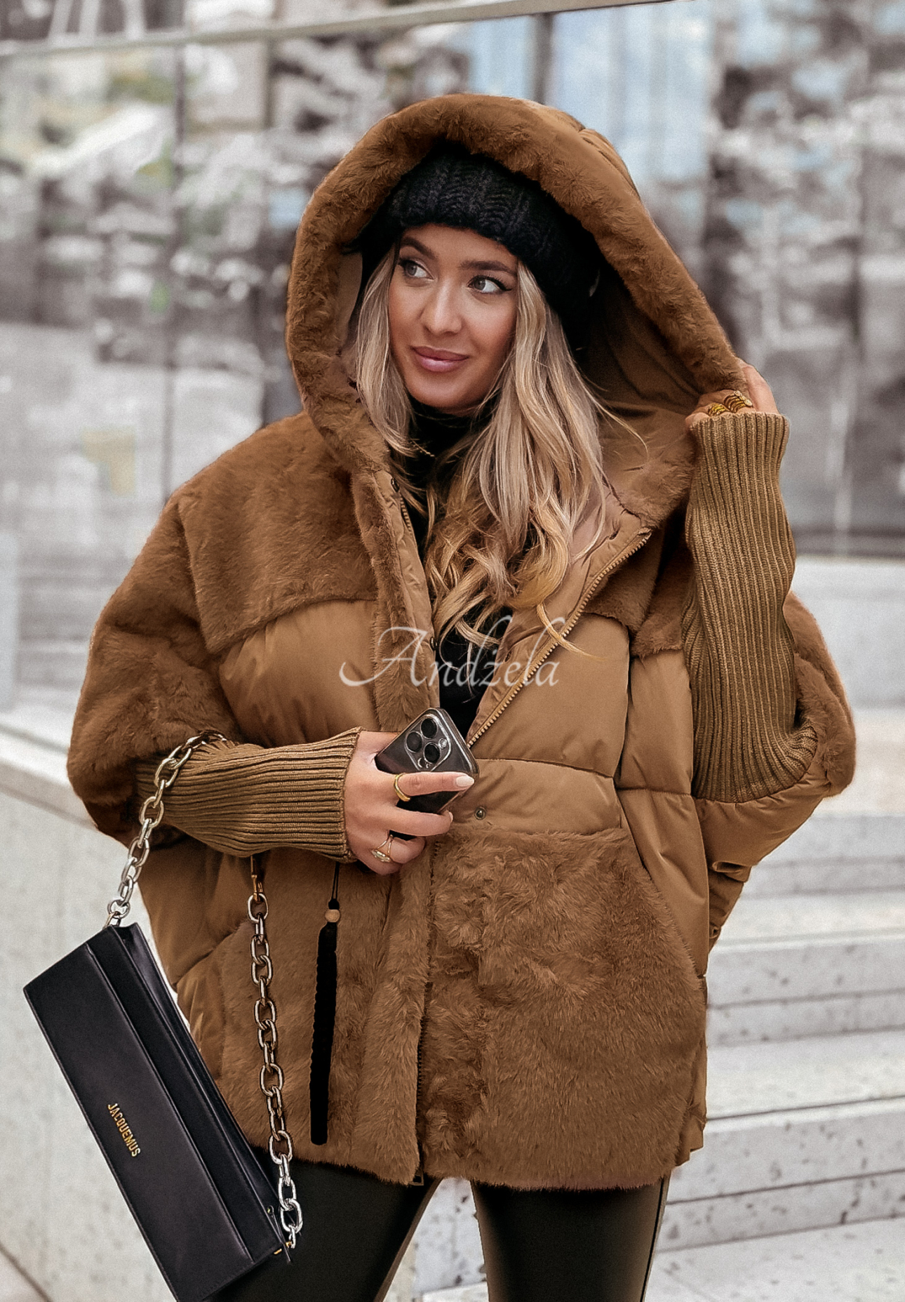 Gesteppte Jacke mit Fellimitat Snow &amp; Pines Camel