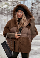 Pikowana Jacke z futerkiem Snow & Pines Schokoladenbraun