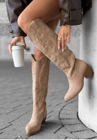 Lange zamszowe Stiefel Cowboystiefel Los Alamitos Beige
