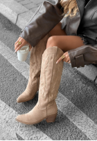 Lange zamszowe Stiefel Cowboystiefel Los Alamitos Beige