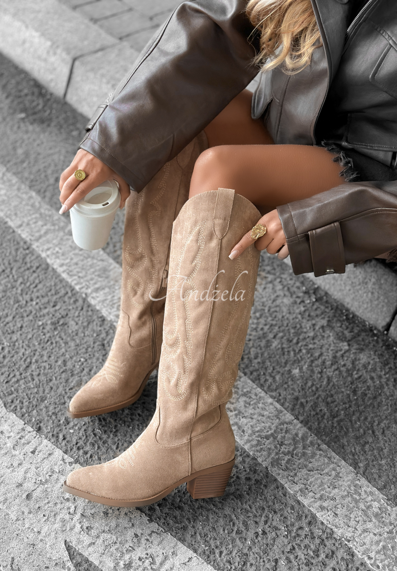 Lange Cowboystiefel aus Wildleder  Los Alamitos Beige