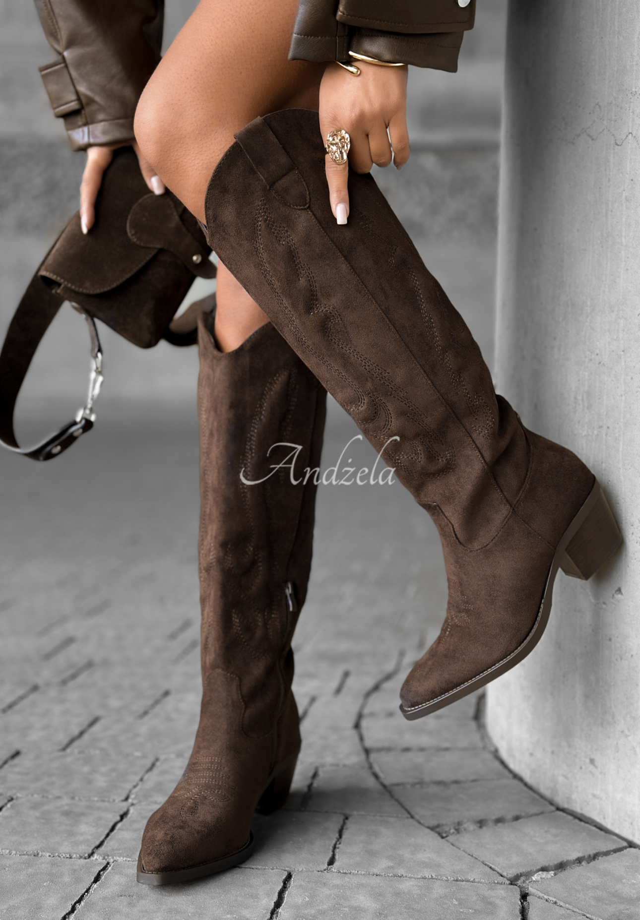 Lange Cowboystiefel aus Wildleder Los Alamitos Schokoladenbraun