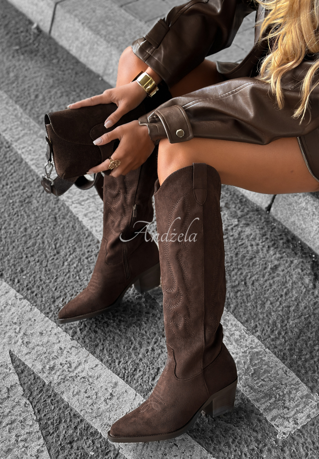 Lange Cowboystiefel aus Wildleder Los Alamitos Schokoladenbraun
