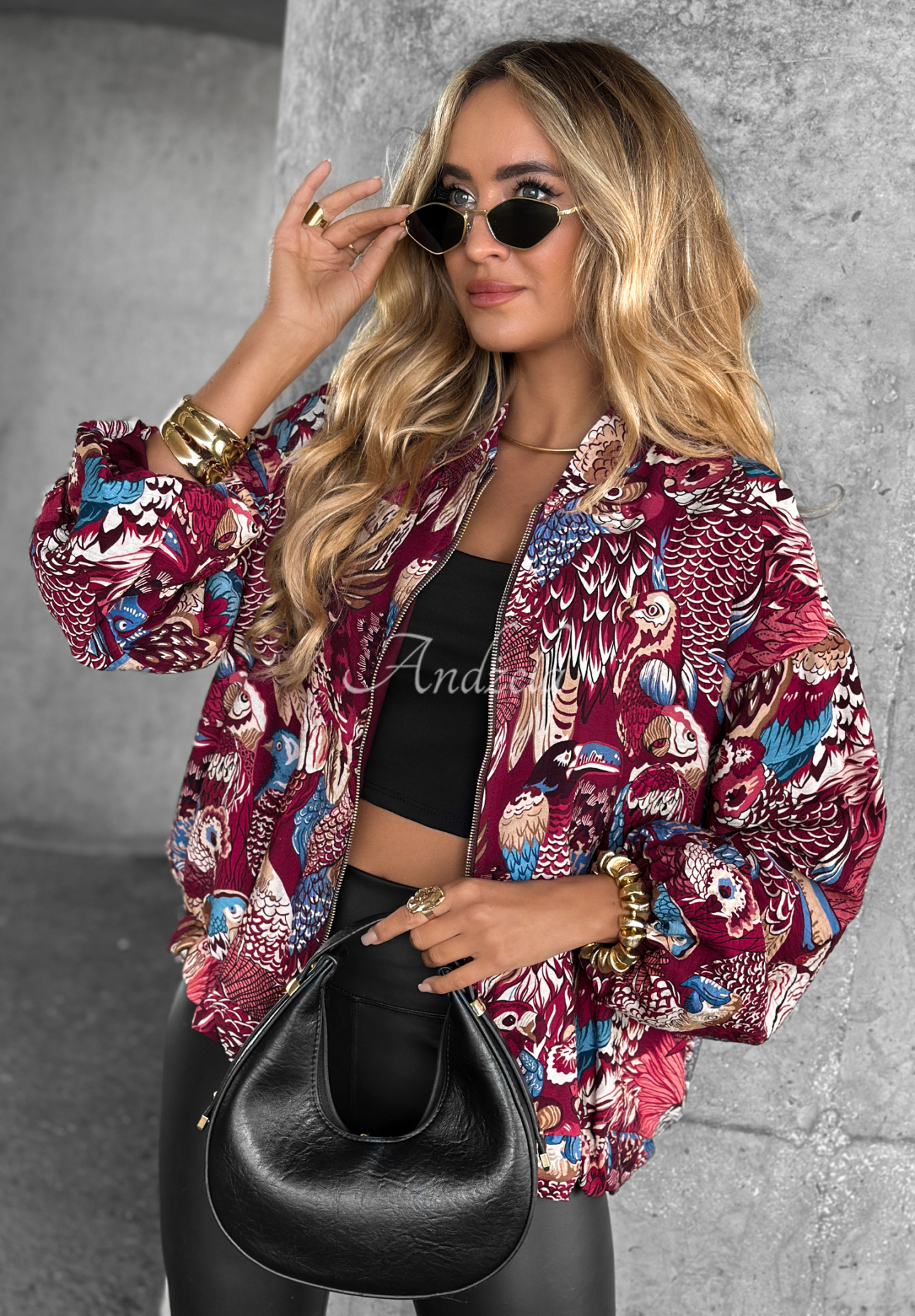 Wendbare gemusterte Jacke My Fantasies Burgunderrot