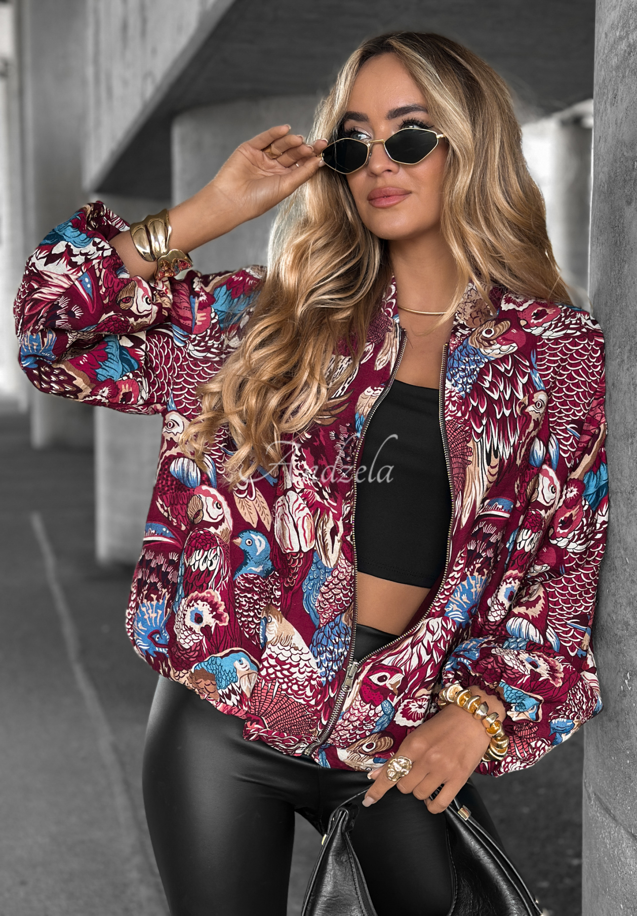 Wendbare gemusterte Jacke My Fantasies Burgunderrot
