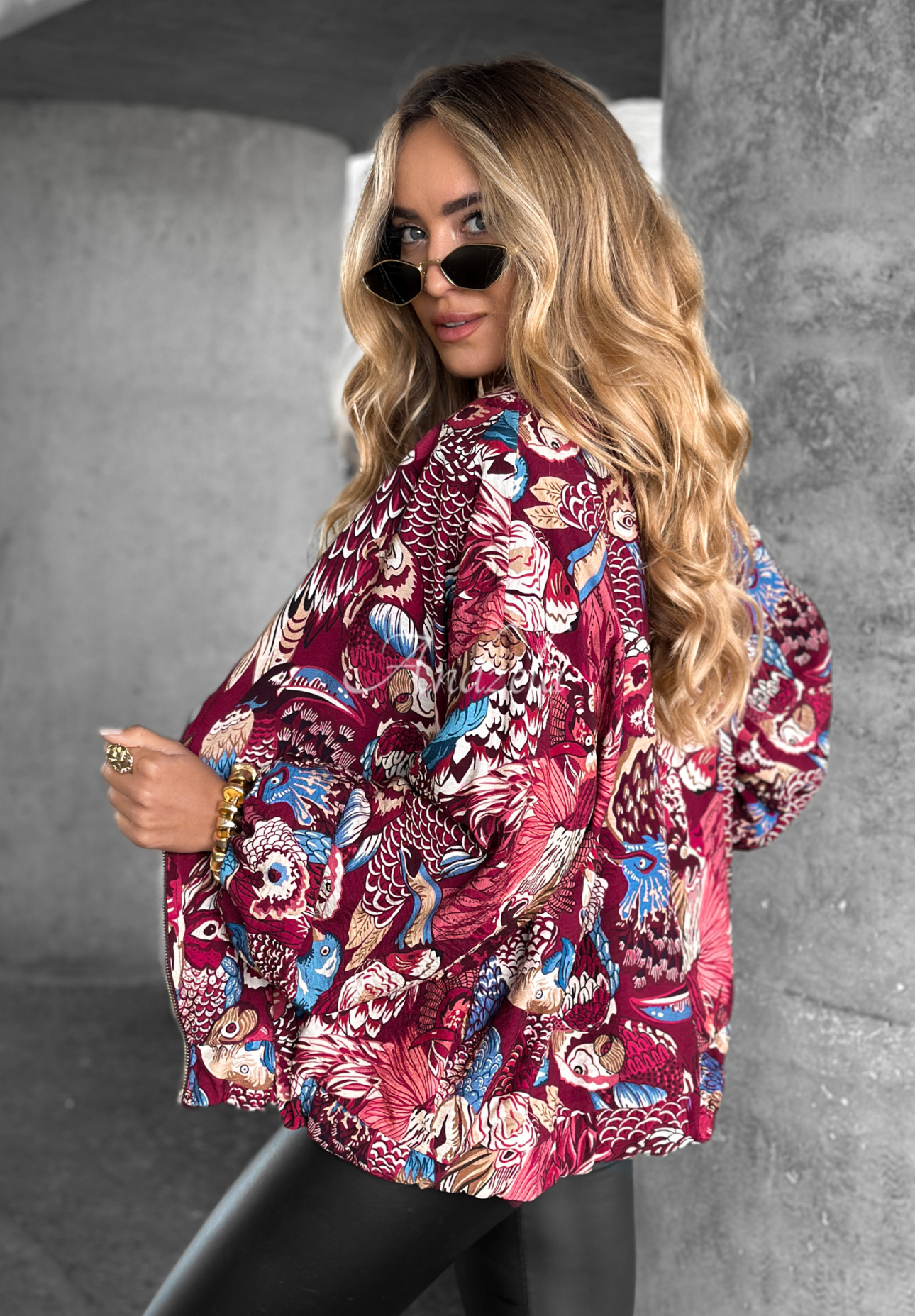 Wendbare gemusterte Jacke My Fantasies Burgunderrot