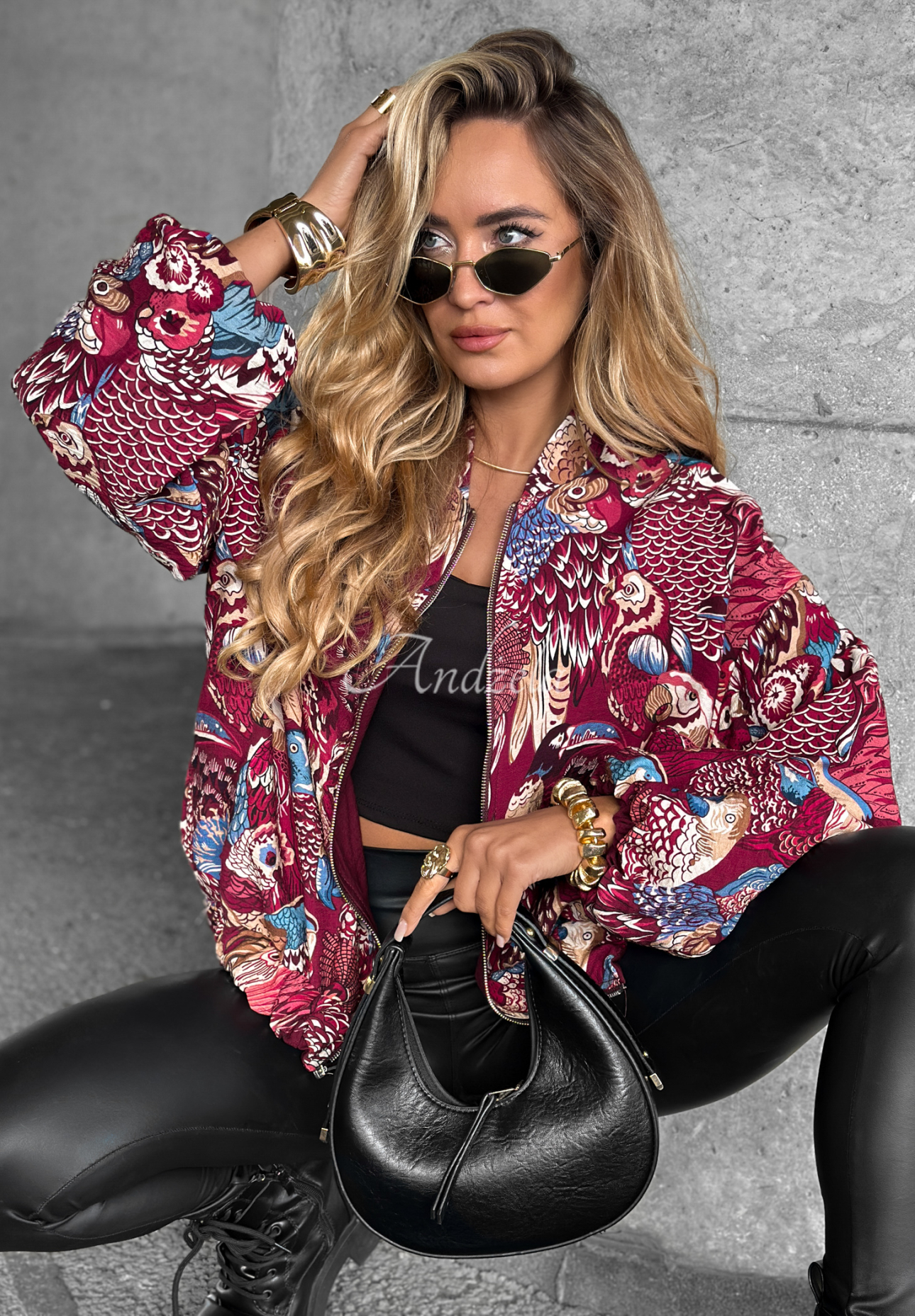 Wendbare gemusterte Jacke My Fantasies Burgunderrot