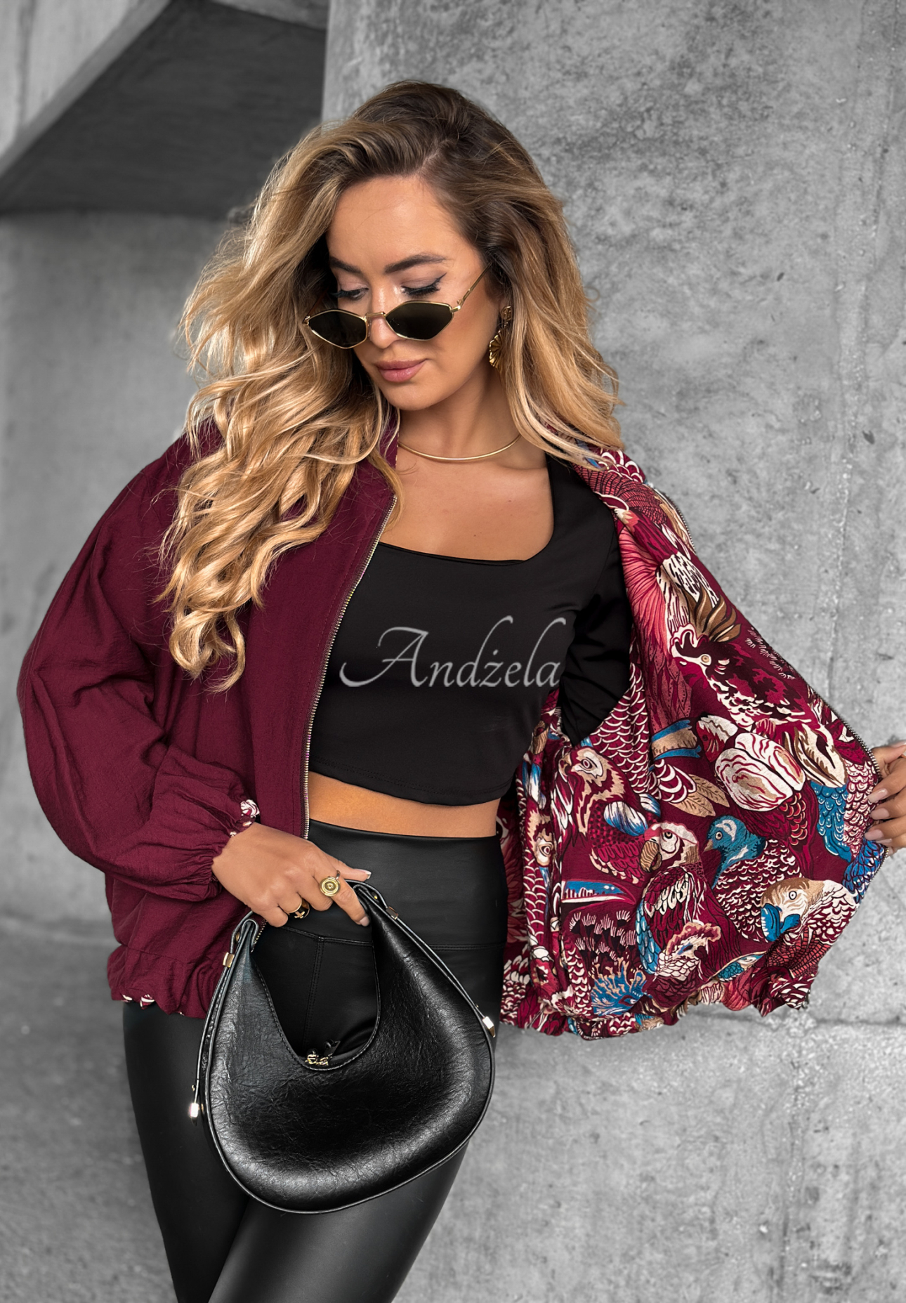 Wendbare gemusterte Jacke My Fantasies Burgunderrot