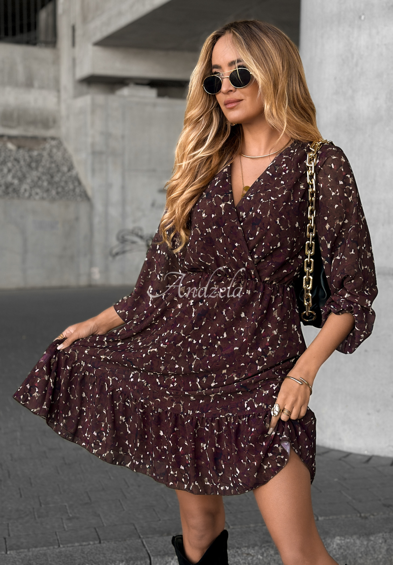 Gemustertes Kleid Not Today Burgunderrot