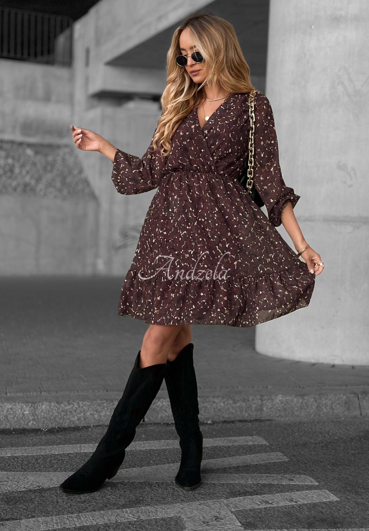 Gemustertes Kleid Not Today Burgunderrot