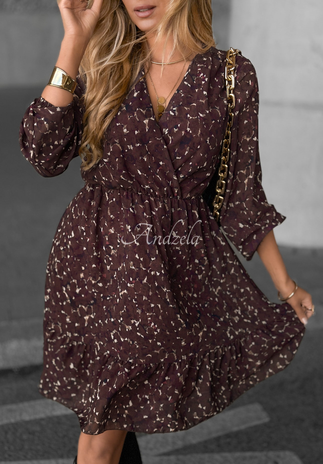 Gemustertes Kleid Not Today Burgunderrot