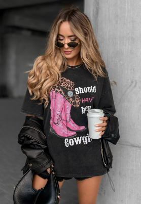 T-Shirt mit Aufdruck A Cowgirl Dunkelgrau