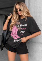 T-Shirt z nadrukiem A Cowgirl Dunkelgrau