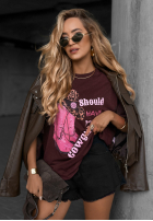 T-Shirt z nadrukiem A Cowgirl Burgunderrot