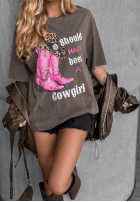 T-Shirt z nadrukiem A Cowgirl Mokkafarben