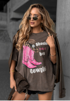 T-Shirt z nadrukiem A Cowgirl Mokkafarben