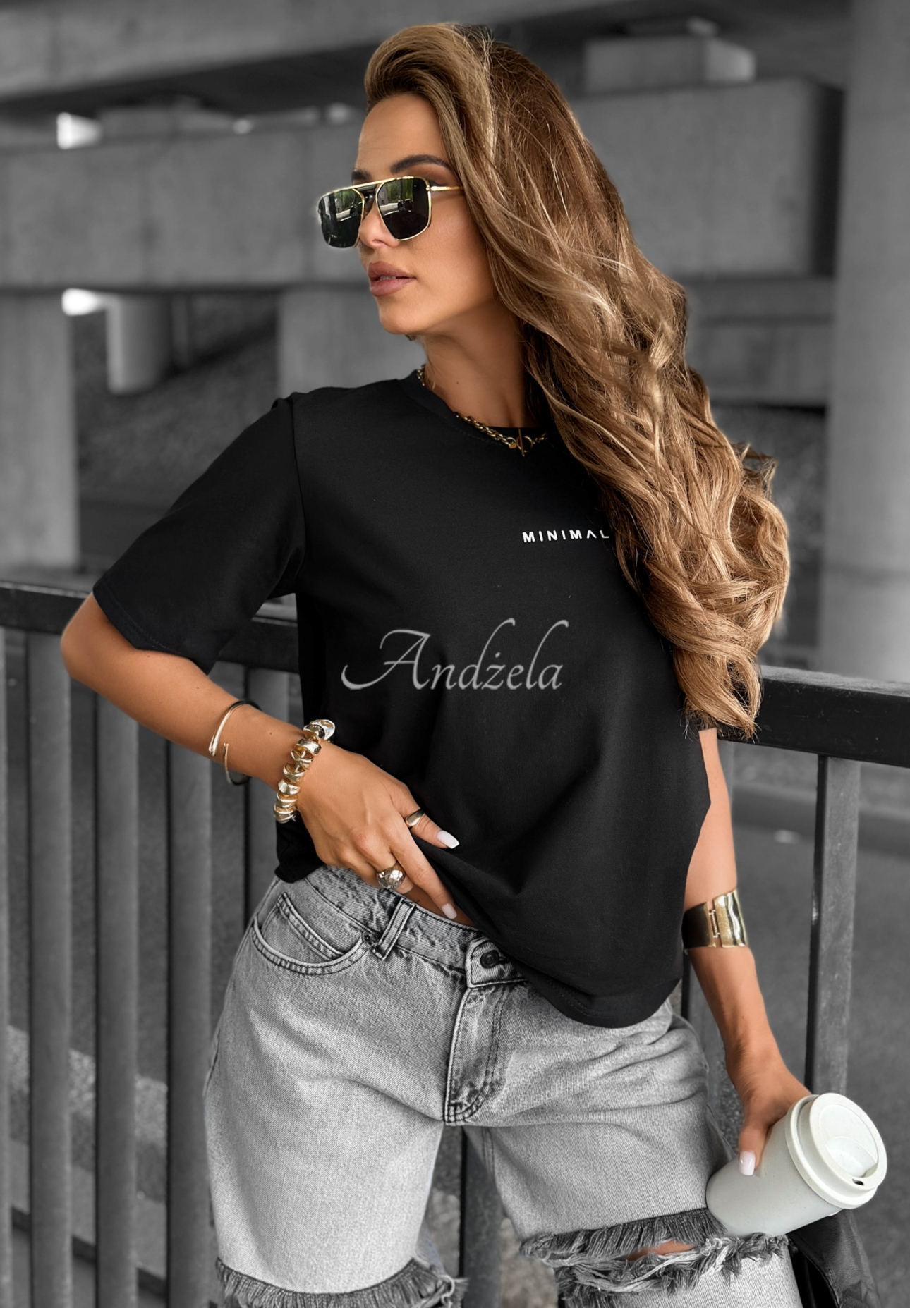 T-Shirt mit Aufschrift Minimal Schwarz