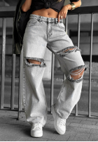 Hose Jeans wide leg z przetarciami Cancel Everything jasnoszare