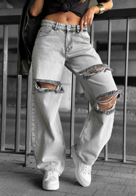 Jeans mit weitem Bein und Rissen Cancel Everything hellgrau