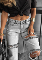 Hose Jeans wide leg z przetarciami Cancel Everything jasnoszare