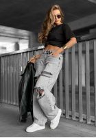 Hose Jeans wide leg z przetarciami Cancel Everything jasnoszare