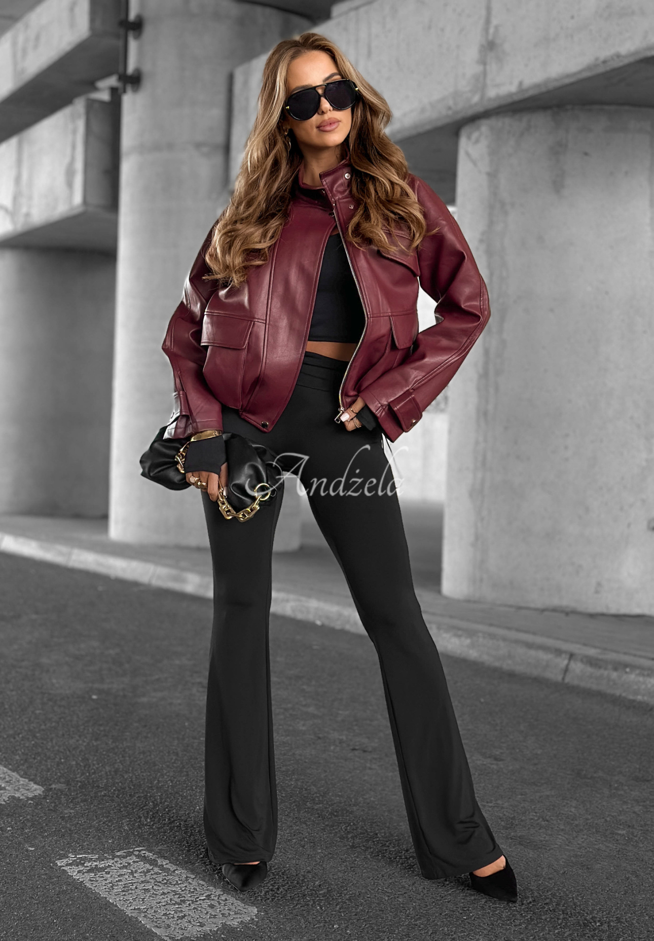 Bikerjacke aus Leder Benjamin Hill Burgunderrot