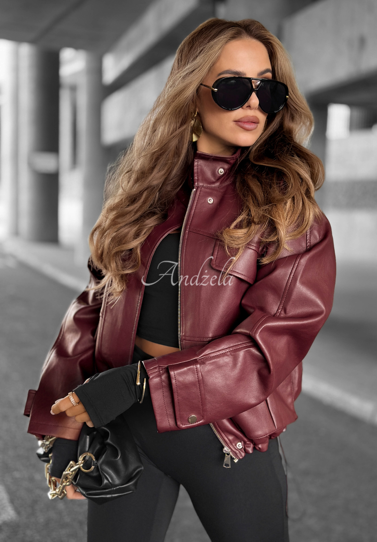 Bikerjacke aus Leder Benjamin Hill Burgunderrot