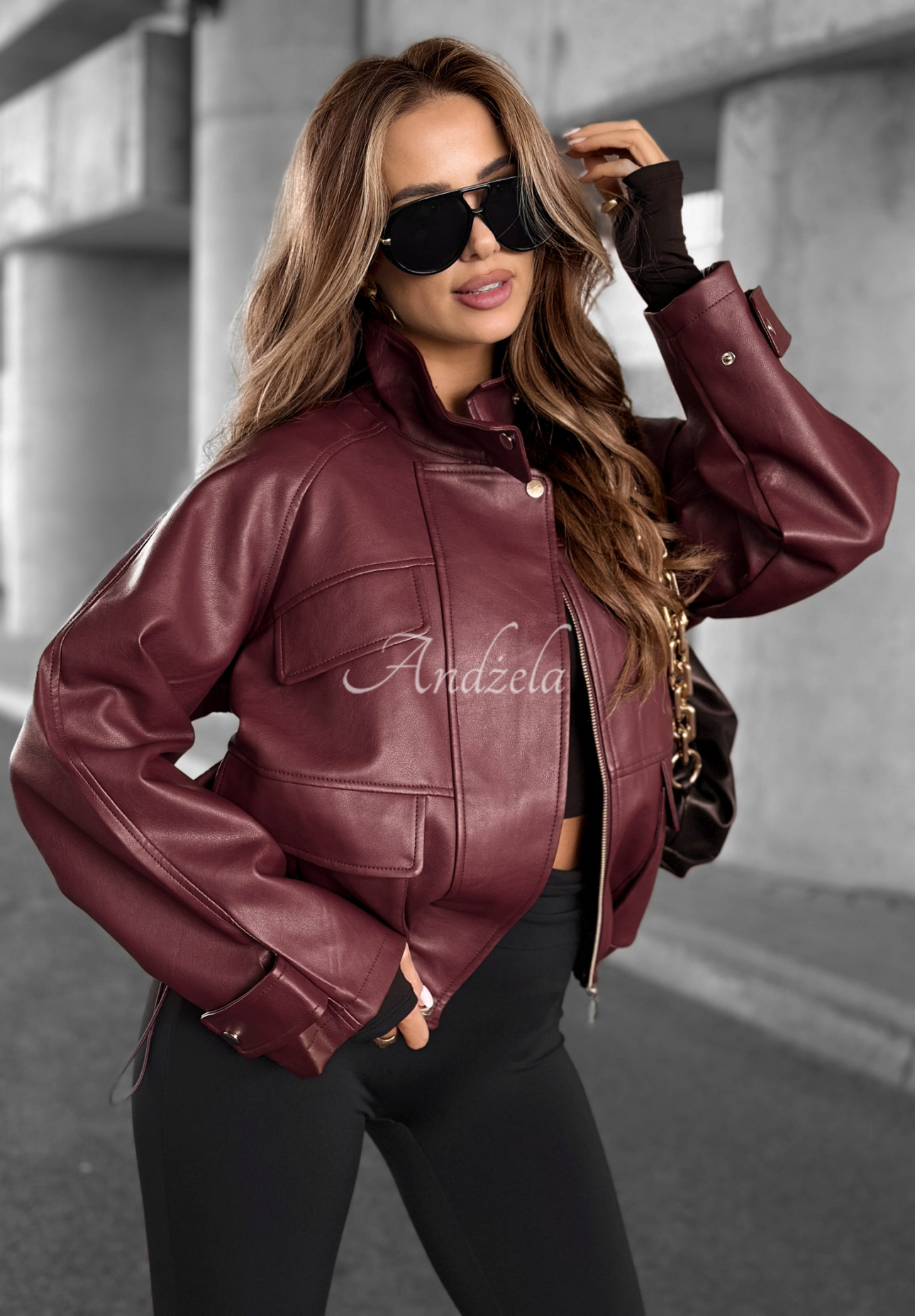 Bikerjacke aus Leder Benjamin Hill Burgunderrot