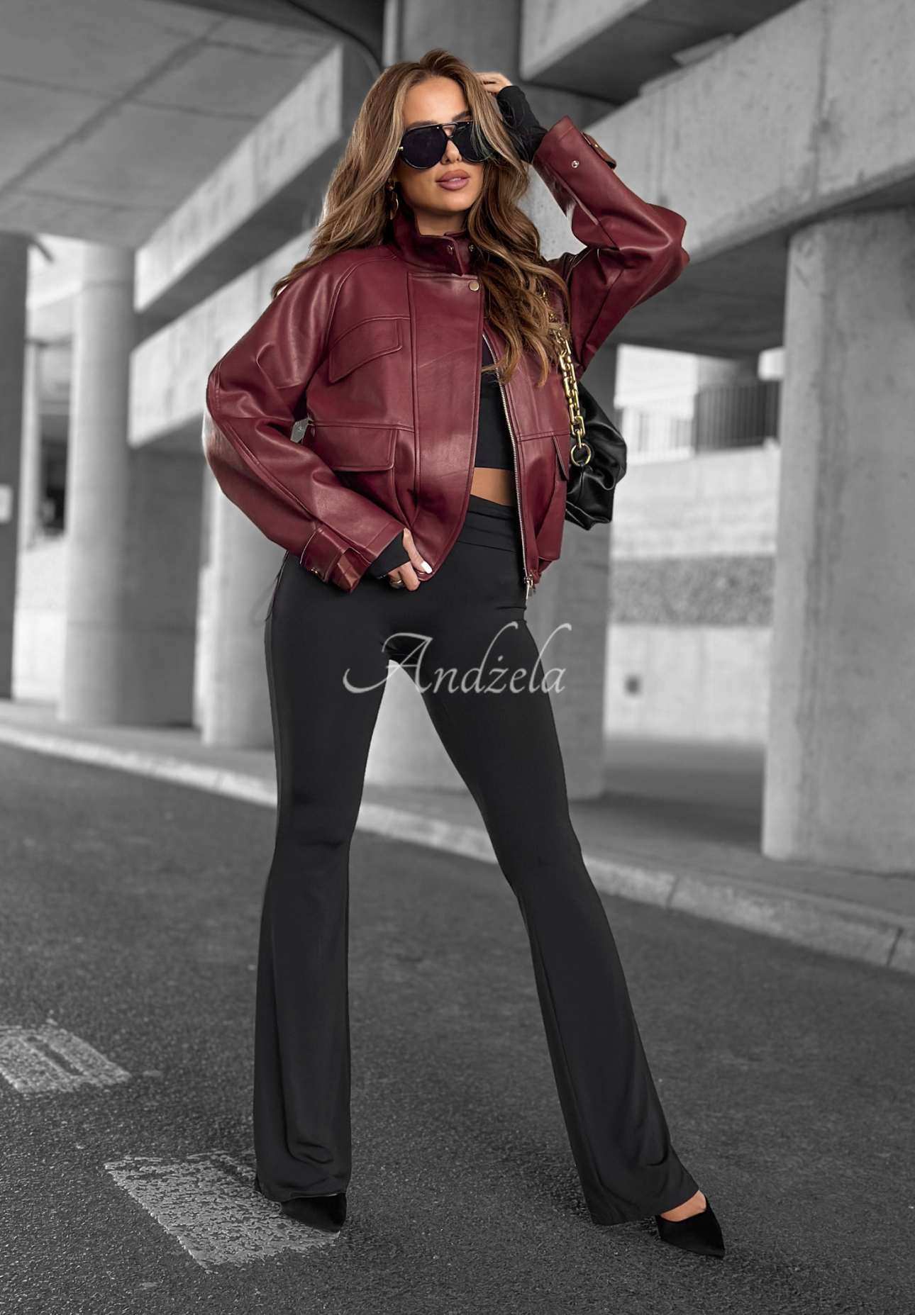 Bikerjacke aus Leder Benjamin Hill Burgunderrot