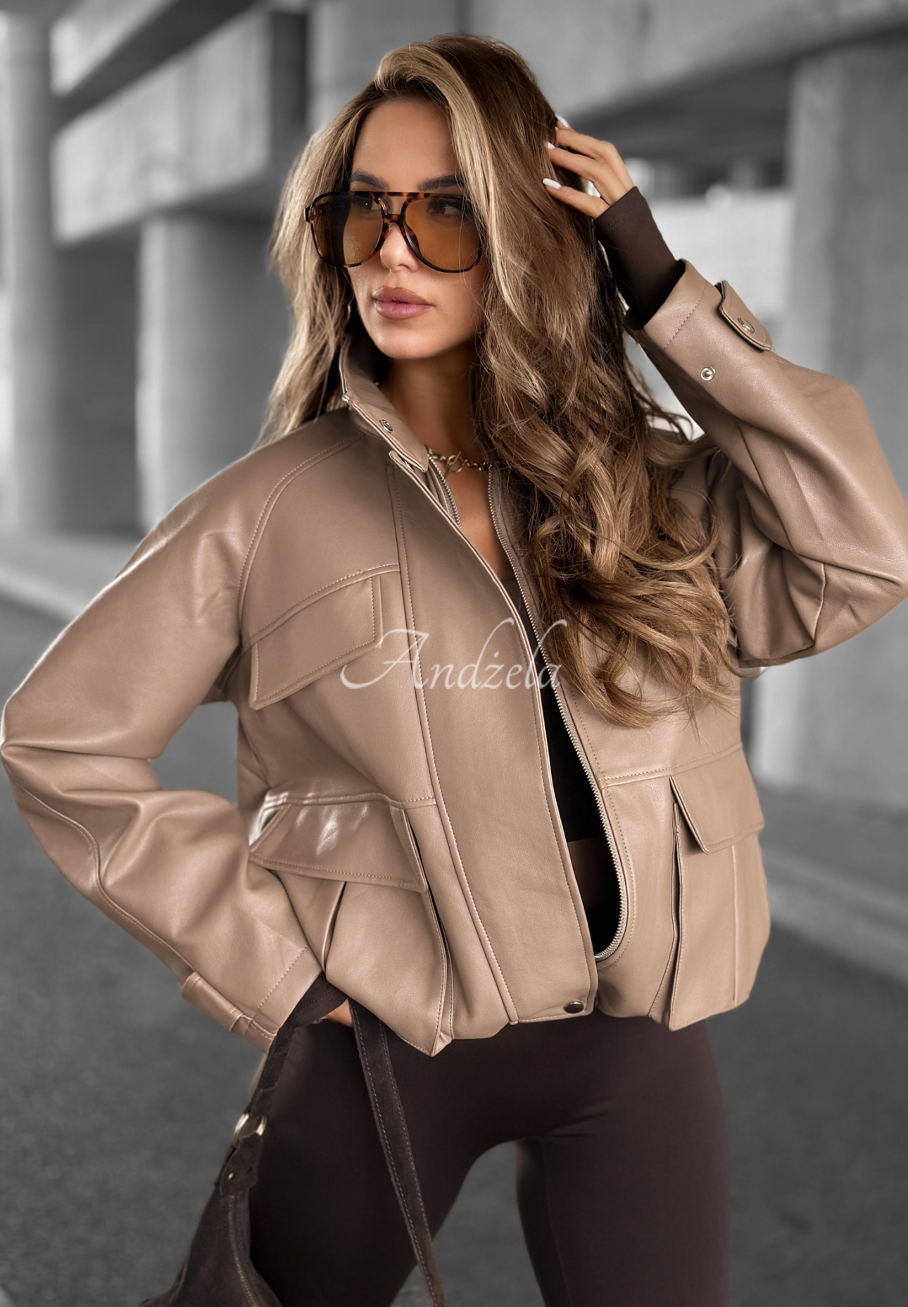 Bikerjacke aus Leder Benjamin Hill Mokkafarben