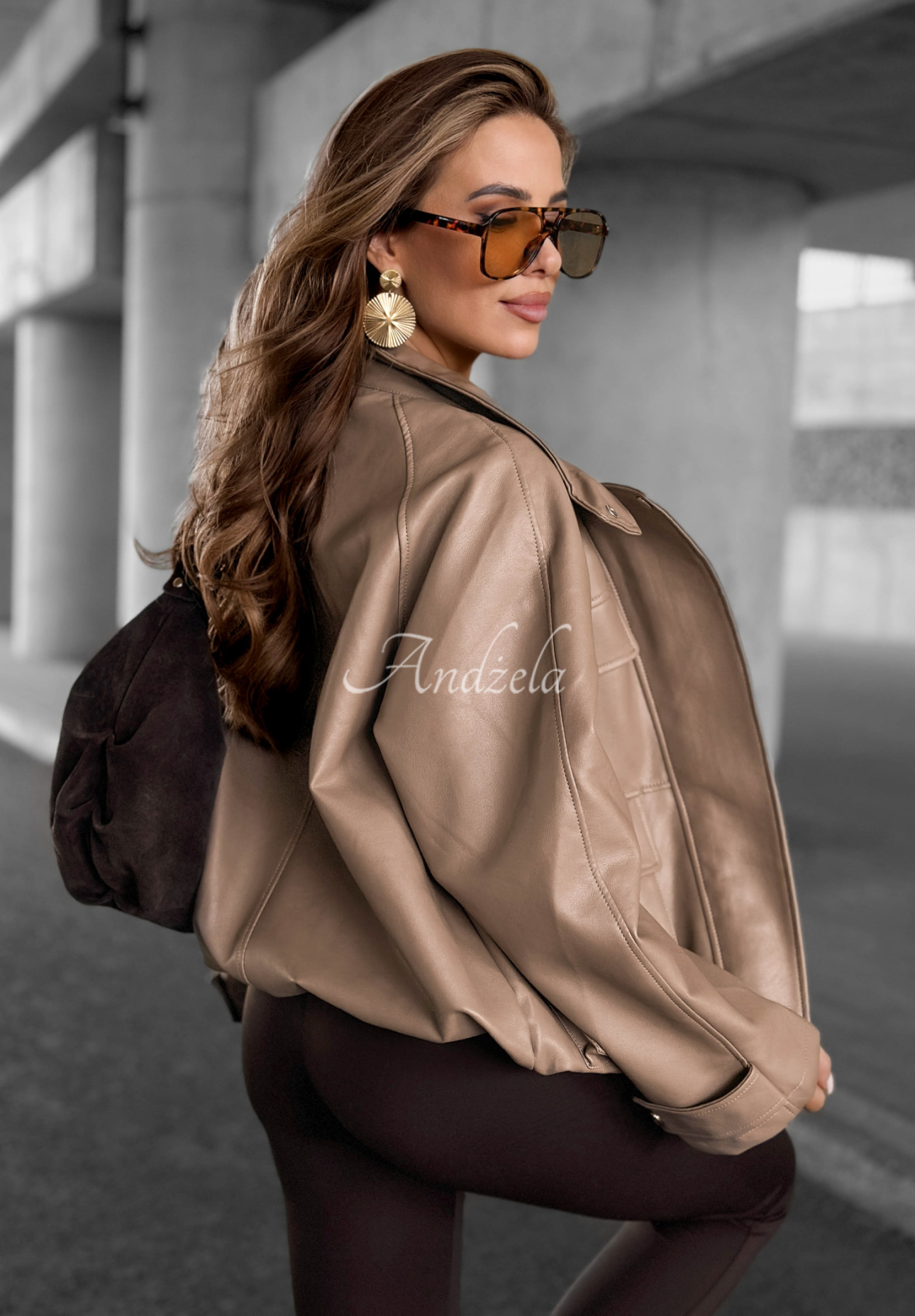 Bikerjacke aus Leder Benjamin Hill Mokkafarben
