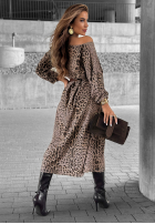Kleid midi w panterkę Almost Real Mokkafarben