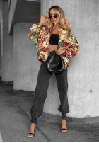 Krótka Jacke bomberka w kwiaty Fragrant Flowers Beige-Orange