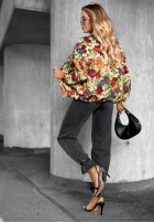 Krótka Jacke bomberka w kwiaty Fragrant Flowers Beige-Orange