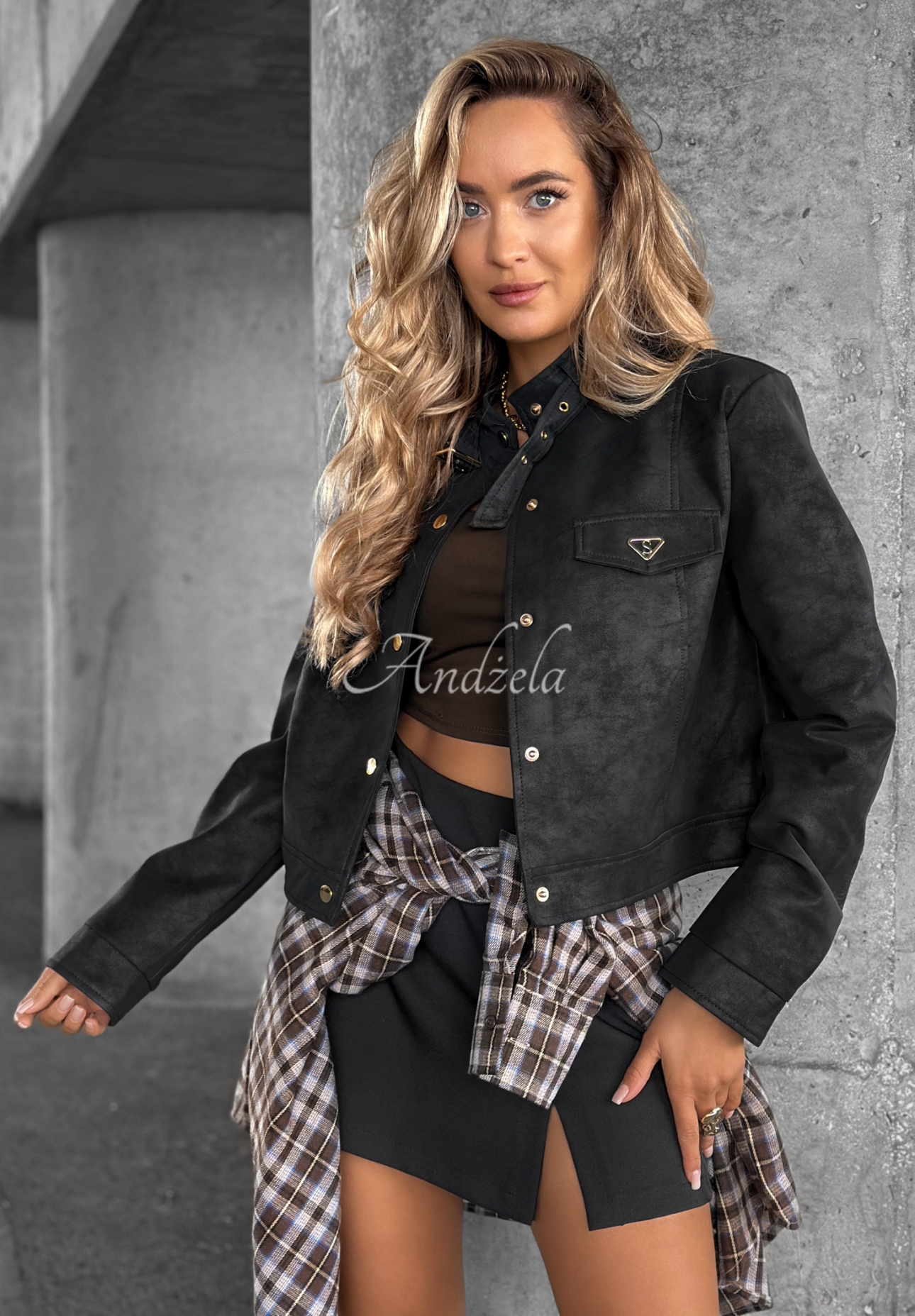 Kurze Wildleder-Bikerjacke Autumn Whisper Schwarz