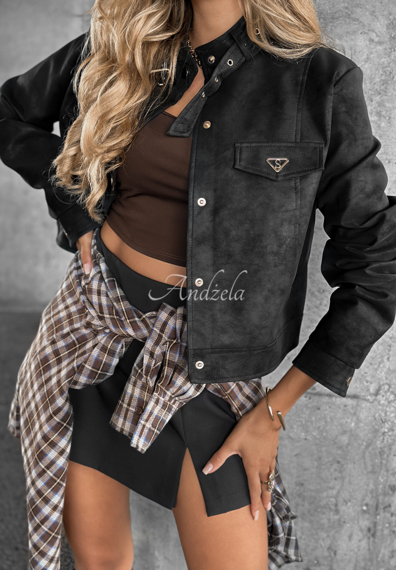 Kurze Wildleder-Bikerjacke Autumn Whisper Schwarz